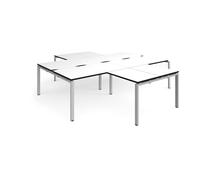 Adapt back to back 4 desk cluster 2800mm x 1600mm with 800mm return desks - silver frame, white top, black edge
