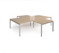 Adapt back to back 4 desk cluster 3200mm x 1600mm with 800mm return desks - silver frame, kendal oak top