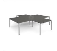 Adapt back to back 4 desk cluster 3200mm x 1600mm with 800mm return desks - silver frame, storm grey top