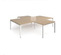 Adapt back to back 4 desk cluster 3200mm x 1600mm with 800mm return desks - white frame, kendal oak top