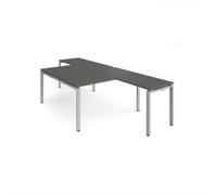 Adapt back to back desks 1400mm x 1600mm with 800mm return desks - silver frame, storm grey top