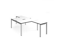 Adapt back to back desks 1400mm x 1600mm with 800mm return desks - silver frame, white top, black edge
