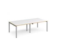 Adapt rectangular boardroom table 2400mm x 1200mm - silver frame, white top with oak edging