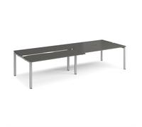 Adapt sliding top double back to back desks 3200mm x 1200mm - silver frame, storm grey top