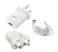(Adapter & Cable) Genuine Huawei 3 Pin Mains Charger HW-050200B01 And USB Type-C Data Cable HL-1289