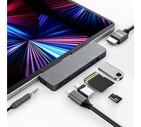 Adapter for iPad Pro Hub for iPad Pro M4 M2 M1 2024-2018,7in1 USB C Hub with 4K HDMI,3.5mm Jack,USB3.0,PD 60W,SD/TF,USB-C Data,iPad Air 4/5,iPad Mini 6