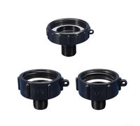 Adapter supporting water routing from 2 inch female threaded IBCs to standard 3/4 inch hose connections (3-piece set)