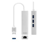 Adapter - USB 3.0 to Gigabit RJ45 Ethernet Converter + 3 USB 3.0 Ports, 15 cm Length, Made of Aluminium, High Speed.