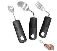 Adaptive Utensils 3PCS Stainless Steel Mirror Polishing Bendable Flexible Portable Curved Cutlery Tableware with Plastic Non Slip Handle Disabled Cutlery for Elderly Patient