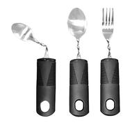Adaptive Utensils 3PCS Stainless Steel Mirror Polishing Bendable Flexible Portable Curved Cutlery Tableware with Plastic Non Slip Handle Disabled Cutlery for Elderly Patient Curved Cutlery Disabled Cu
