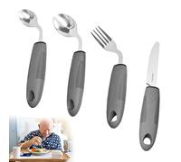Adaptive Utensils Set,42° Angled Stainless Steel Silverware for Parkinson's,Hand Tremors and Arthritis,Anti-Slip Easy-Grip Ergonomic Eating Aids,Right-Handed