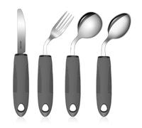 Adaptive Utensils Spoons Forks Set (4-Piece) with Nonslip Handle and42° Angled Easy Grip Spoon Fork Holder Utensils for Elderly, Disabled,Hand Tremors and Arthritis Easy Grip Left-Handed