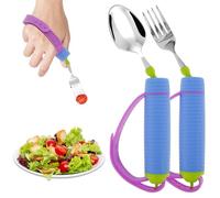 Adaptive Utensils Spoons Forks Set with Nonslip Handle and Adjustable Silicone Strap 360° Rotatable Disabled Eating Aid Easy Grip Spoon Fork Holder Stainless Steel Utensils for Elderly, Disabled