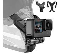 Adaptom Motorcycle Helmet Chin Mount Mount for GoPro Hero 13 12 11 10 9 8 7 Max Helmet Insta 360 X5 X4 DJI Osmo Nano 360 Action 6 5 Pro 4/3, AKASO with Silicone Extension J Hook Bracket