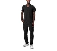 Adar Addition Go-Basic Scrub Set For Men - Classic V-Neck Scrub Top & Cargo Scrub Pants - A9300 - Black - L