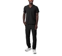 Adar Addition Go-Basic Scrub Set For Men - Classic V-Neck Scrub Top & Cargo Scrub Pants - A9300 - Black - M