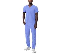 Adar Addition Go-Basic Scrub Set For Men - Classic V-Neck Scrub Top & Cargo Scrub Pants - A9300 - Ceil Blue - S