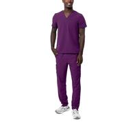 Adar Addition Go-Basic Scrub Set For Men - Classic V-Neck Scrub Top & Cargo Scrub Pants - A9300 - Eggplant - S