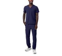 Adar Addition Go-Basic Scrub Set For Men - Classic V-Neck Scrub Top & Cargo Scrub Pants - A9300 - Navy - M