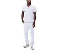 Adar Addition Go-Basic Scrub Set For Men - Classic V-Neck Scrub Top & Cargo Scrub Pants - A9300 - White - 2X