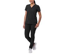 Adar Addition Go-Basic Scrub Set for Women - Slim V-Neck Scrub Top & Skinny Cargo Scrub Pants - A9200 - Black - 3X