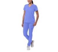 Adar Addition Go-Basic Scrub Set for Women - Slim V-Neck Scrub Top & Skinny Cargo Scrub Pants - A9200 - Ceil Blue - L