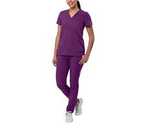 Adar Addition Go-Basic Scrub Set for Women - Slim V-Neck Scrub Top & Skinny Cargo Scrub Pants - A9200 - Eggplant - M
