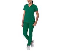 Adar Addition Go-Basic Scrub Set for Women - Slim V-Neck Scrub Top & Skinny Cargo Scrub Pants - A9200 - Hunter Green - M