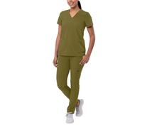 Adar Addition Go-Basic Scrub Set for Women - Slim V-Neck Scrub Top & Skinny Cargo Scrub Pants - A9200 - Martini Olive - S