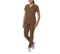 Adar Addition Go-Basic Scrub Set for Women - Slim V-Neck Scrub Top & Skinny Cargo Scrub Pants - A9200 - Mocha Quartz - L