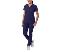 Adar Addition Go-Basic Scrub Set for Women - Slim V-Neck Scrub Top & Skinny Cargo Scrub Pants - A9200 - Navy - M A9200NVYM