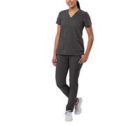 Adar Addition Go-Basic Scrub Set for Women - Slim V-Neck Scrub Top & Skinny Cargo Scrub Pants - A9200 - Pewter - S