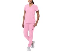 Adar Addition Go-Basic Scrub Set for Women - Slim V-Neck Scrub Top & Skinny Cargo Scrub Pants - A9200 - Soft Pink - L