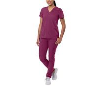 Adar Addition Go-Basic Scrub Set for Women - Slim V-Neck Scrub Top & Skinny Cargo Scrub Pants - A9200 - Wine - XL