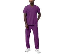 Adar Addition Go-Everyday Scrub Set For Men - Stylish Scrub Top & Cargo Scrub Pants - A9800 - Eggplant - L