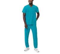 Adar Addition Go-Everyday Scrub Set for Men - Stylish Scrub Top & Cargo Scrub Pants - A9800 - Teal Blue - L