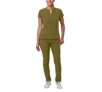 Adar Addition Go-Higher Scrub Set for Women - Notched V-Neck Scrub Top & Skinny Cargo Scrub Pants - A9600 - Martini Olive - M