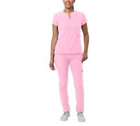Adar Addition Go-Higher Scrub Set for Women - Notched V-Neck Scrub Top & Skinny Cargo Scrub Pants - A9600 - Soft Pink - L