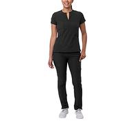 Adar Addition Go-Higher Scrub Set for Women - Notched V-Neck Scrub Top & Skinny Cargo Scrub Pants - A9600 - Black - M