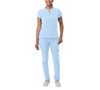 Adar Addition Go-Higher Scrub Set for Women - Notched V-Neck Scrub Top & Skinny Cargo Scrub Pants - A9600 - Sky Blue - M