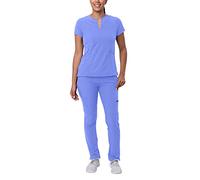 Adar Addition Go-Higher Scrub Set for Women - Notched V-Neck Scrub Top & Skinny Cargo Scrub Pants - A9600 - Ceil Blue - S
