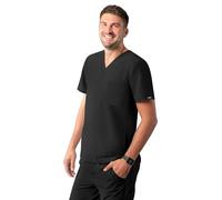 Adar Addition Scrubs for Men - Modern Multi Pocket V-Neck Scrub Top - A6010 - Black - XL