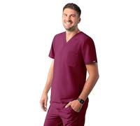 Adar Addition Scrubs for Men - Modern Multi Pocket V-Neck Scrub Top - A6010 - Wine - M