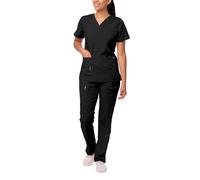 Adar Pro Breakthrough Plus Scrub Set for Women - Enhanced V-Neck Top & Multi Pocket Pants - 4400 - Black - XS