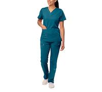 Adar Pro Breakthrough Plus Scrub Set for Women - Enhanced V-Neck Top & Multi Pocket Pants - 4400 - Caribbean Blue - XS