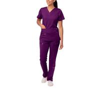 Adar Pro Breakthrough Plus Scrub Set for Women - Enhanced V-Neck Top & Multi Pocket Pants - 4400 - Eggplant - XL
