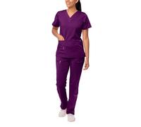 Adar Pro Breakthrough Plus Scrub Set for Women - Enhanced V-Neck Top & Multi Pocket Pants - 4400 - Eggplant - M