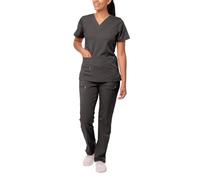 Adar Pro Breakthrough Plus Scrub Set For Women - Enhanced V-Neck Top & Multi Pocket Pants - 4400 - Pewter - XS