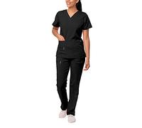 Adar Pro Breakthrough Plus Scrub Set for Women - Enhanced V-Neck Top & Multi Pocket Pants - 4400P - Black - S