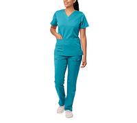 Adar Pro Breakthrough Plus Scrub Set for Women - Enhanced V-Neck Top & Multi Pocket Pants - 4400P - Teal Blue - L